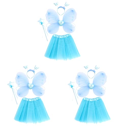 BESTYASH 3 Sätze Schmetterlingsflügel vierteiliges Set Kinderkleidung kinderkleider Kostümset für Kinder feenhaftes Kostüm-Outfit Mädchenkleider Festival-Cosplay-Kostüme Performance-Kleid von BESTYASH