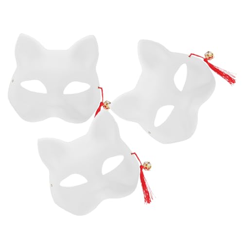 BESTYASH 3 Sätze Weiße Handbemalte Leere Bemalbare Masken Leere Fuchsmasken Regenmaske Japanische - Diy-cosplay- Katzen-maskerade- Diy Fuchsmaske Papier von BESTYASH