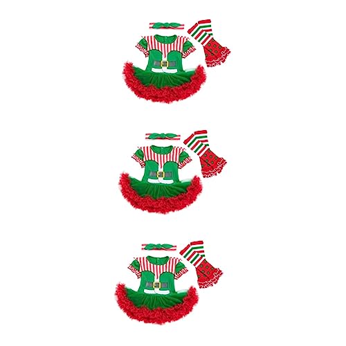 BESTYASH 3 Sets Kleid Party Kostüm Weihnachtskleidung Weihnachtskostüm Babykleidung Weihnachtszubehör von BESTYASH