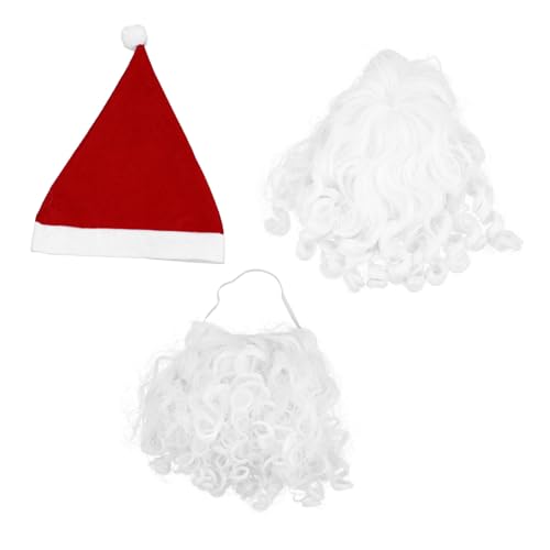 BESTYASH 3-Teiliges Set Weihnachtsperücke Kopfbedeckung Weihnachtsdekoration weißer Weihnachtsbart Santa Costume Santa Claus Costume Weihnachts-Cosplay-Bart weihnachtsmann Kopfschmuck rot von BESTYASH