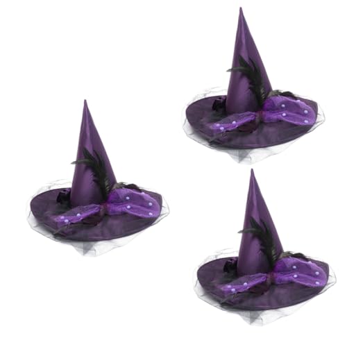 BESTYASH 3St Hexen Hut Hexenkostüm Maskerade Hexenhüte Hexenhut Zaubererhut Hexendekor Halloween Costume idea Halloween Dekoration Halloween-Haarschmuck Cosplay-Hexenhut Stoff Violett von BESTYASH