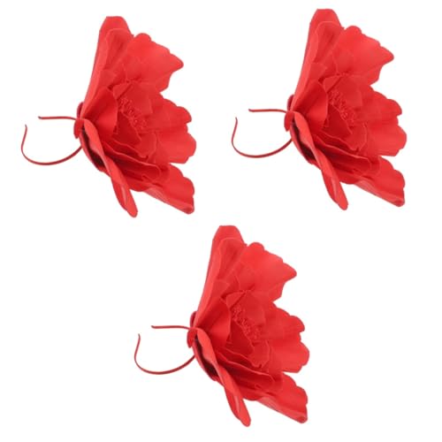 BESTYASH 3st Blumen-stirnband-mütze Stirnband Für Die Teeparty Blumenhut Großes Blumenstirnband Fascinator-stirnband Blumen-fascinator-clip Tea-party-kopfbedeckung Stoff Rot von BESTYASH