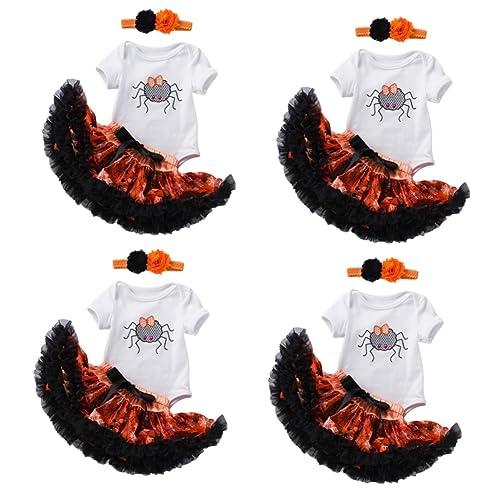 BESTYASH 4 Sätze Halloween-Kleideranzug Mädchen Anzug Overallkleid für Mädchen halloween dekoration halloween-dekoration Babykleidung Strampler und Spinnennetz-Tutu-Rock für Babys Garn von BESTYASH