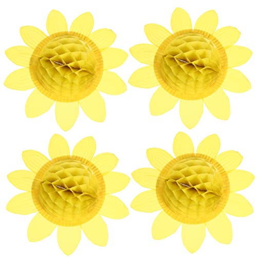 BESTYASH 4 Stück Handgemachte Der Sonnenblume Thematisiert Tiki Girlande Dekorative Kunstblumen Erdbeer-dekorationen Punkt Kuchen Yellow Umweltfreundliches Plastikpapier von BESTYASH