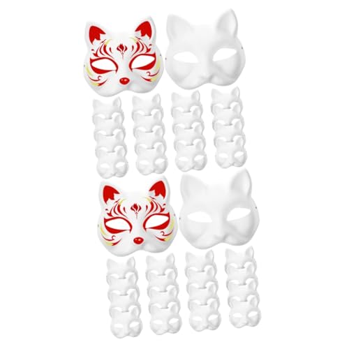 BESTYASH 40 Stk leere handgezeichnete maske leer DIY halbe Katzenmaske leere Maske zum Bemalen Tiermasken hallowen masks fasching masken Maskerade liefert japanische halbmaske Papier Weiß von BESTYASH