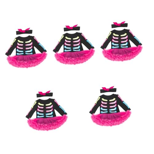 BESTYASH 5 Sätze Festival-Skelett-Kleid Tutu-Kleider für Mädchen -Outfits halloween costume halloween kostüme langärmliges schwarzes Kleid Rock Halloween-Babyspielanzug Babykostüm von BESTYASH