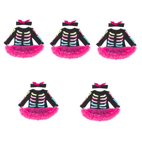 BESTYASH 5 Sätze Festival-Skelett-Kleid schwarzes kleid für kinder Neugeborenes Kostüm halloween costume halloween kostüme schwarzer Rock langärmliges schwarzes Kleid Halloween-Babyrock von BESTYASH