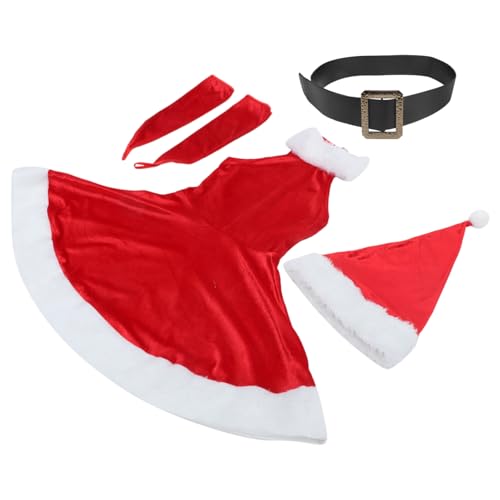 BESTYASH 5-Teiliges Weihnachts-Party-Kostüm Frau Weihnachtsmann Samtkleid Cosplay-Outfit-Set von BESTYASH