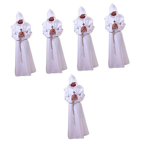 BESTYASH 5St mittelalterliches mönchsgewand halloween costume halloween kostüme kordelgürtel halloween kostün Kapuzenmantel Zaubereruniform Halloweenkostüm Cosplay-Anzug Zaubererrobe Weiß von BESTYASH