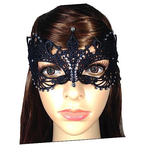 BESTYASH Damen Spitzenmaske Mit Diamanten Venezianische Augenmaske Für Karneval Fasching Und Kostüm Partys Schwarz von BESTYASH