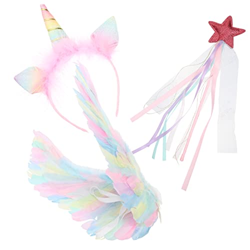 BESTYASH Einhorn Kostü Set Für ädchen 1 Set Mit Einhorn Haarreif Glitzer Zauberstab Und Feenflügeln Perfekte Verkleidung Für Kindergeburtstage Karneval Und Kostümpartys von BESTYASH