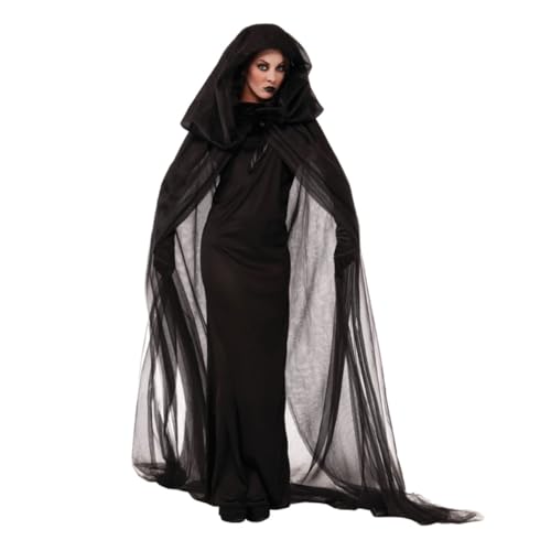 BESTYASH Frauen Halloween Hexenkostüm Kleid Mit Schwarzem Netz Und Langen Ärmeln Cosplay Hexenkleid Für Erwachsene Xxl Für Halloween Partys Und Kostümevents von BESTYASH