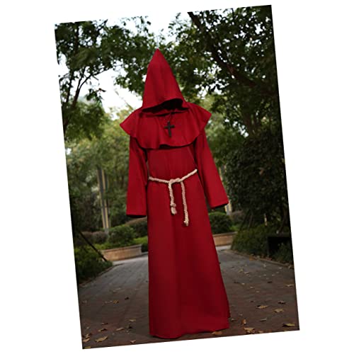 BESTYASH Mönchskostüm für Herren Rot Priester Halloween-kleid Gürtel Mönchsuniform Cosplay Zaubereranzug Größe Xl von BESTYASH