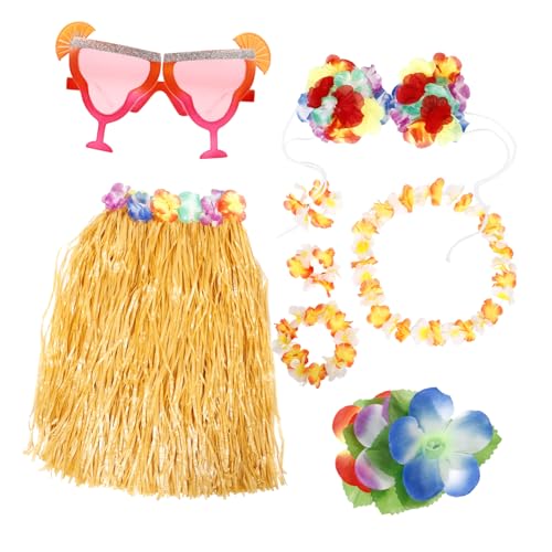 BESTYASH Hawaiianisches Partyset Mit Blumenkranz Haarspange Und Strohrock Teiliges Kostümzubehör Für Sommer Und Strandpartys Für Luau Feiern Und Festliche Anlässe von BESTYASH