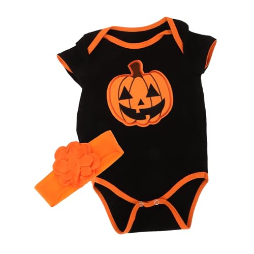 BESTYASH Neugeborenen Kürbis Kostüm Stirnband Baby Halloween Outfit Kurzarm Strampler Set Baby Mädchen Junge Erstes Halloween Weiches Bequemes Material Festliches Party Outfit von BESTYASH