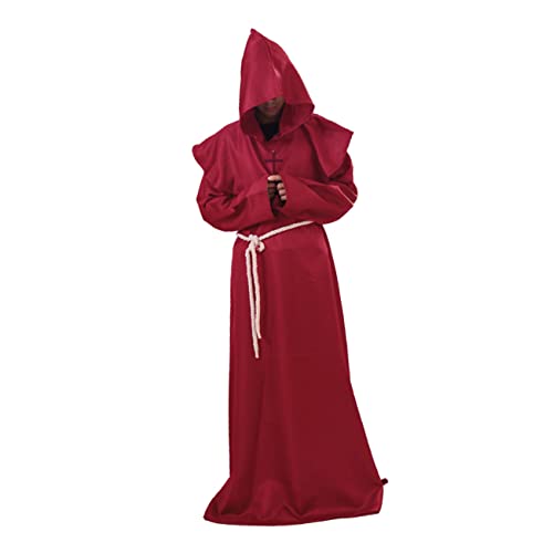 BESTYASH Mittelalterliches önchskostü Für Erwachsene Rote Zauberer Robe Mit Kapuze Für Halloween Und Cosplay Größe L Klassisches Priester Outfit Für Karneval Und Fasching von BESTYASH