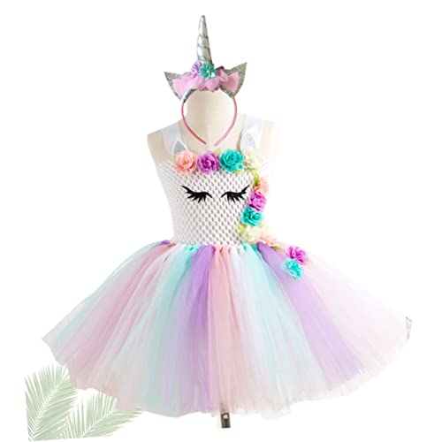 BESTYASH Partykostüm halloween kleider halloween dress e girl kleidung dress for halloween Geburtstags-Tutu Kopfbedeckung für Mädchen Geburtstagsoutfits für Mädchen Mesh-Rock-Horn-Stirnband von BESTYASH