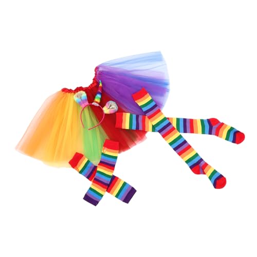 BESTYASH Regenbogen Tutu Kleid Für Partys Tüllrock Mit Rüsche Fotografie Tutu Rock Handschuhe Socken Haarband Für Erwachsene Buntes Kostüm Für Fasching Und Karneval von BESTYASH