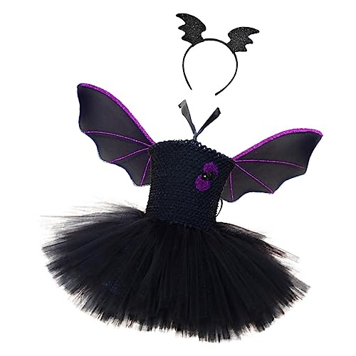 BESTYASH Halloween ädchen Kostü Set Mit Fledermausflügeln 3 Teiliges Outfit Für Inklusive Kopfschmuck Flügel Und Tüllrock Ideal Für Halloween Feiern Und Kostümpartys Größe 80 90 von BESTYASH