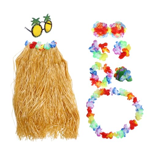 BESTYASH Teiliges Hawaii Kostüm Mit Gras Röcken Ananasbrille Und Blumenaccessoires Für Sommer Partys Und Strand Events Für Hula Tänze Und Tropische Feierlichkeiten von BESTYASH