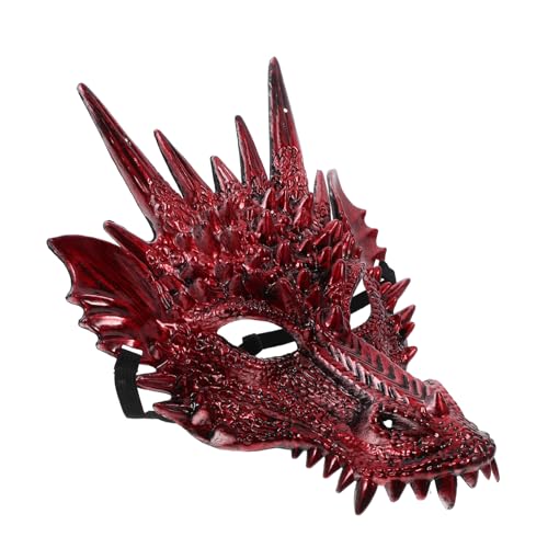 BESTYASH Tierische Drachenmaske karneval kopf maske Drachen Halbgesichtsmaske 3D-Drachenmaske tiermasken halloween-maske Halloween-Cosplay-Maske Karneval-Drachen-Cosplay-Maske Plastik rot von BESTYASH