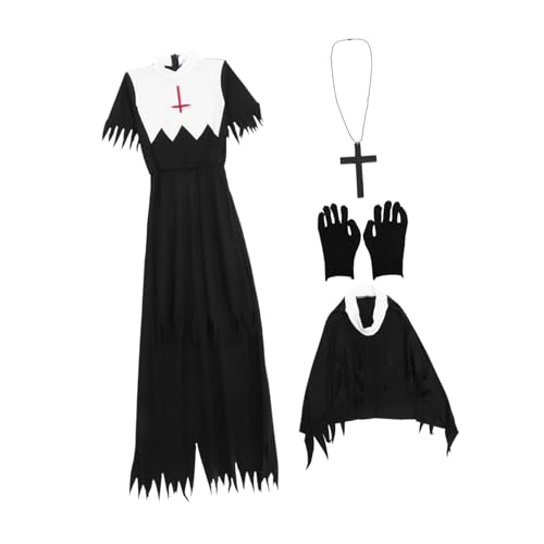 BESTYASH Zombie Nonne Kostüm Für Halloween Gruseliges Cosplay Outfit Für Damen Inklusive Handschuhe Für Halloween Und Fasching von BESTYASH