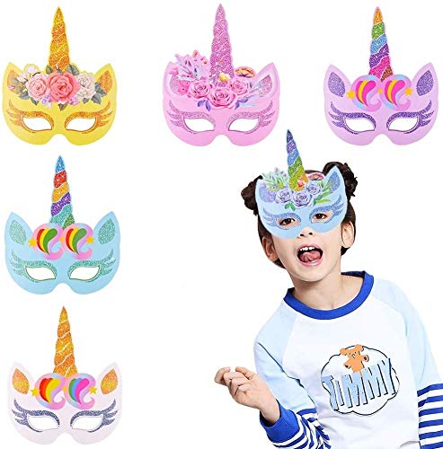 BESTZY 24 Stück Einhorn Papiermasken, Regenbogen Einhorn Papier Masken für Kinder Birthday Party Favors, Weihnachten, Halloween und Motto-Partys von BESTZY