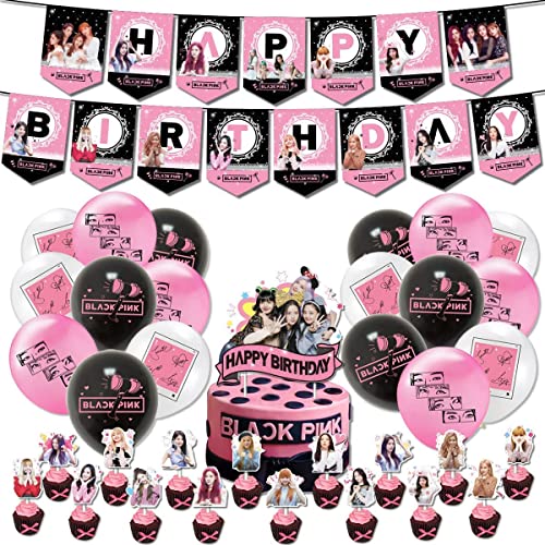 BESTZY Blackpink Geburtstagsparty Luftballons,Blackpink Geburtstag Dekoration Partyzubehör Happy Birthday Banner Luftballons Kuchen Topper für Baby Shower Kinder Party 36pcs von BESTZY