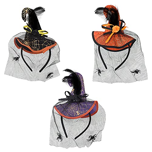 BESTZY Halloween Stirnbänder, 3 Stück Hexenhut Stirnband Hexenhut Haarreif Set Halloween Damen Kopfbedeckung Hexenkostüm Zubehör für Gruselparty Karneval Fasching Halloweendekoration von BESTZY