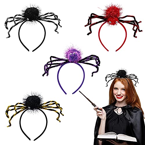 BESTZY Halloween Stirnband Set, 4 Stück Hexe Spinnen Haarschmuck Hexenhut Haarreif Stirnbänder für Kostüm Party Dekoration, Blau, Einheitsgröße von BESTZY