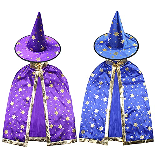 BESTZY Kind Halloween Kostüm, 4 PCS Hexe Zauberer Umhang Cosplay Kostüme Stern Mit Hut Outfit für 3-12 Kinder Jungen Mädchen Cosplay Party von BESTZY