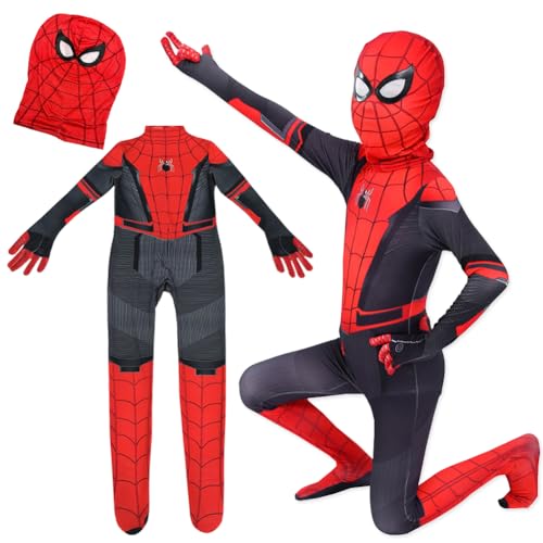 BESTZY Spinnenkostüm für Kinder, Spinnenkostüm, 3D-Heimkehr-Kostüm, Jumpsuit, Halloween-Outfit, Overall, Bodysuit, Cosplay, M/120 von BESTZY