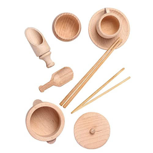 1 Satz Spielzeug Geschirr aus Holz küchenspielzeug für Kinder Kitchen Toys for kinderbesteck Miniküche für Kinder Kinderspielzeug pädagogisches Spielzeug Holzspielzeug hölzern BESTonZON von BESTonZON