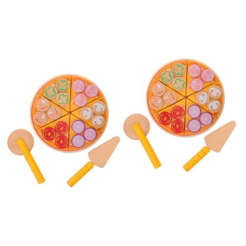 2St Pizzaspielzeug Spielzeugnahrung Pizza Spielen Pizza-Spielset für Kinder gefälschte Pizza Holz Pizza Spielzeug Pizzastücke Spielzeug Spielzeugkuchen Holzspielfutter hölzern BESTonZON von BESTonZON