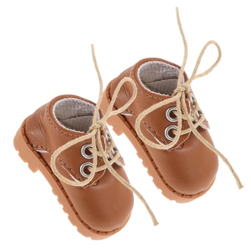 BESTonZON 1 Paar Puppenlederschuhe aus Baumwolle Mini Schuhe Puppenwagen Puppenzubehör Mini-Schuhverzierung Mini-Hausschuhe-Ornamente Kunstleder Light Brown von BESTonZON