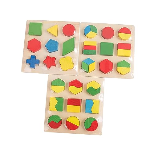 BESTonZON 1 Satz 3st Lernspielzeug Für Kinder Formerkennungsspielzeug Für Kinder Spielzeug Mit Geometrischen Blöcken Lernspielzeug Aus Holz Geometrischer Passender Baustein Bambus von BESTonZON