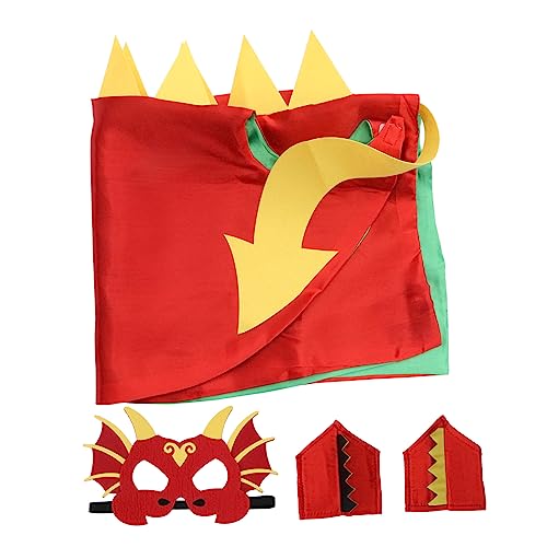 BESTonZON 1 Satz Dinosaurier-Umhang-Set Kostüm Maske Mantel halloween kleider für verkleidung kleidung für Kassierer-Set lustiger Umhang Bühnenumhang Polyester rot von BESTonZON