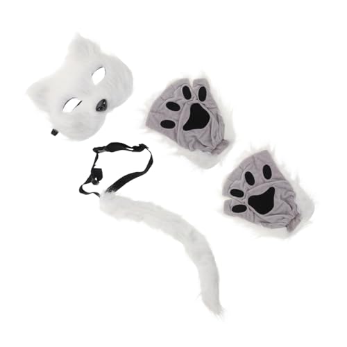 BESTonZON 1 Satz Halloween-maske Zubehör Für Tierkostüme Flauschige Maske Zubehör Für Katzenkostüme Pfoten Halloween-partymasken Halbmasken-cosplay Pelziges Kostüm Tiermasken Weiß Kunstpelz von BESTonZON