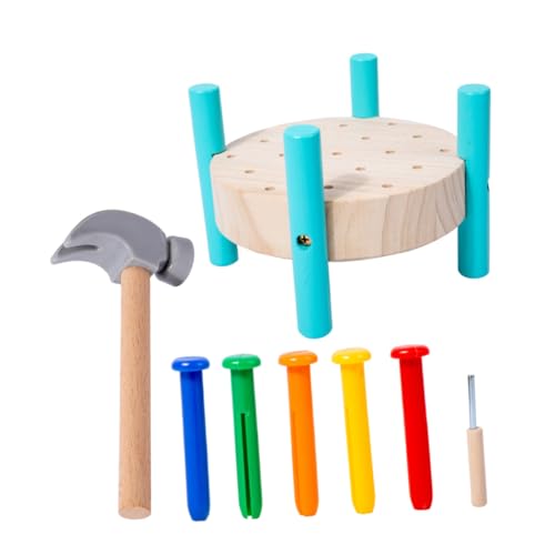 BESTonZON 1 Satz Hammer Spielzeug Nagellux Spielzeuge Spielzeug Kinderspielzeug Kinderhammer Nageltisch-hammerspielzeug Kindergeschenk Nagel-schlagtisch-spielzeughammer Hölzern Sky-Blue von BESTonZON