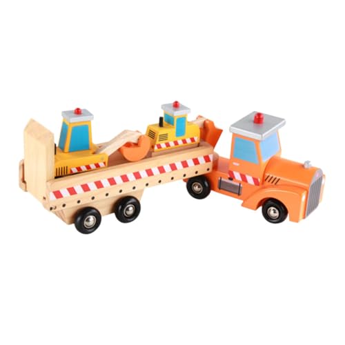 BESTonZON 1 Satz Ingenieursfahrzeug aus Holz für Behälter Flugzeug Rad puppenwagen spielautos für Holz LKW Set Cartoon-Holz-LKW Cartoon-BAU-LKW-Modell hölzern von BESTonZON