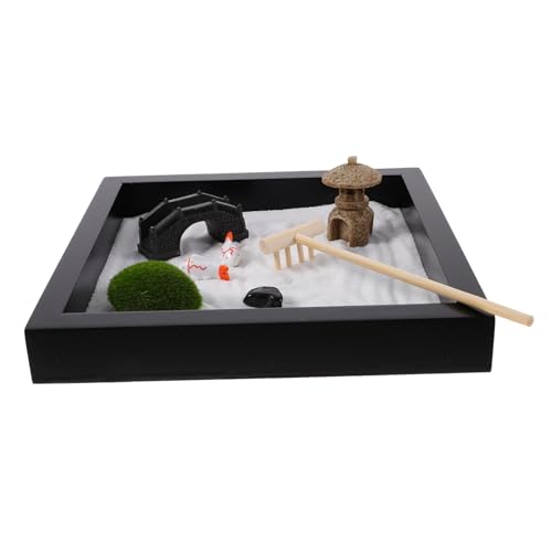 BESTonZON 1 Satz Japanischer Zen-Garten japanischer Mini-Steingarten Japanisches Zen-Dekor Zen-Garten-Set büro Dekoration Schreibtisch Dekoration Zuhause schmücken Sandtischkunst Holz von BESTonZON