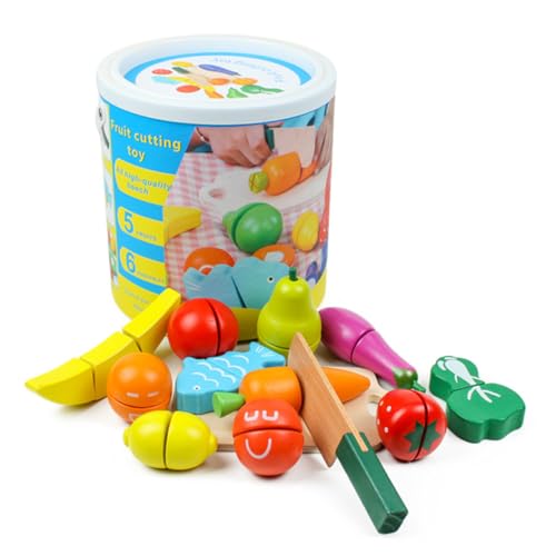 BESTonZON Lebensmittel-Set Zum Schneiden Von Obst Und Gemüse Spielzeug Aus Holz Küche Rollenspiel Jungen Und Mädchen Lernspielzeug Glatt Für Zarte Haut von BESTonZON