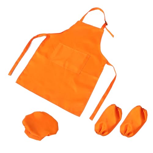 BESTonZON 1 Satz Kinderschürze Babyschürze Kochmützen Für Kinder Koch Kostüm Kinder Schürzen Für Kinder Kochmütze Und Schürze Für Kleinkinder Kochmütze Für Kinder Malschürze Polyester Orange von BESTonZON