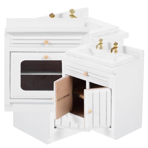 BESTonZON 1 Satz Mini-Küchenzubehör Puppenbett Miniatur Dekorationszubehör für Puppenhäuser puppenstubenmöbel Dollhouse Furniture Puppenhaus-Küchenwaschbecken Mini-Herd Holz Rosa von BESTonZON