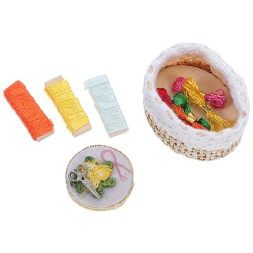 BESTonZON 1 Satz Mini-Stickwerkzeugkorb Miniatur-Dinge Stickgarn Mini-Möbelspielzeug Mini-Puppenhauszubehör Miniaturen zum Basteln Mini- -Kit Miniatur-Zubehör Mini-Spielzeug Linie von BESTonZON