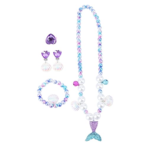 BESTonZON 1 Satz Perlenkette Armband Mädchen Ohrringe Perlenohrring Mädchen Halskette Accessoires für Mädchen kinderringe schellenkranz Kinder babywip süße Halskette Babyschmuck Harz Violett von BESTonZON