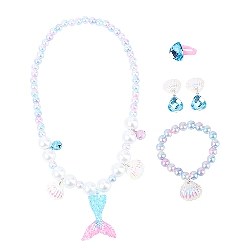 BESTonZON 1 Satz Perlenkette Armband Mädchen Prinzessin verkleiden Sich Zubehör Abs -Set kinderringe schellenkranz Kinder Schmuck im Meerjungfrauen-Stil kreatives Babyzubehör Harz Blue von BESTonZON