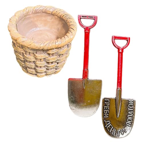 BESTonZON 1 Satz Pflanzenmatten Für Tragbare Schaufel Kunstrasenbürste Mini-Essen Klein Garten Miniaturpflanzen Gartenrechen Mini-Sachen Dinge Gartengreifer Metall von BESTonZON