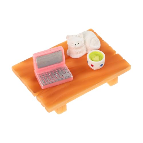 BESTonZON Puppenhaus Mini-Laptop Katzenszene Miniaturen Jungen und Mädchen Schreibtisch Computer Kaffeetasse Miniatur-möbelset für Rollenspiele von BESTonZON