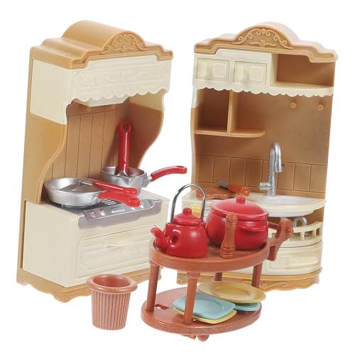 BESTonZON 1 Satz Puppenhaus-Küchenschrank- puppenhauszubehör Dollhouse Accessories Dollhouse zubehör esstisch deko Mini-Landschaftsverzierungen Küchen-Washi-Becken-Requisite Plastik von BESTonZON